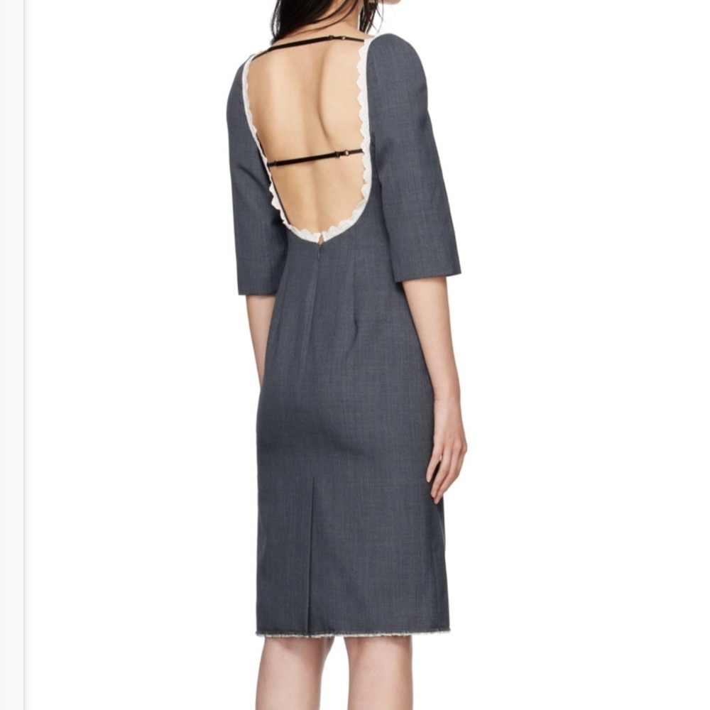 Shushu/Tong Grey Midi Dress NWT UK 10 / US 9–10 Lace Beaded Bow Satin Lined - Picture 12 of 13